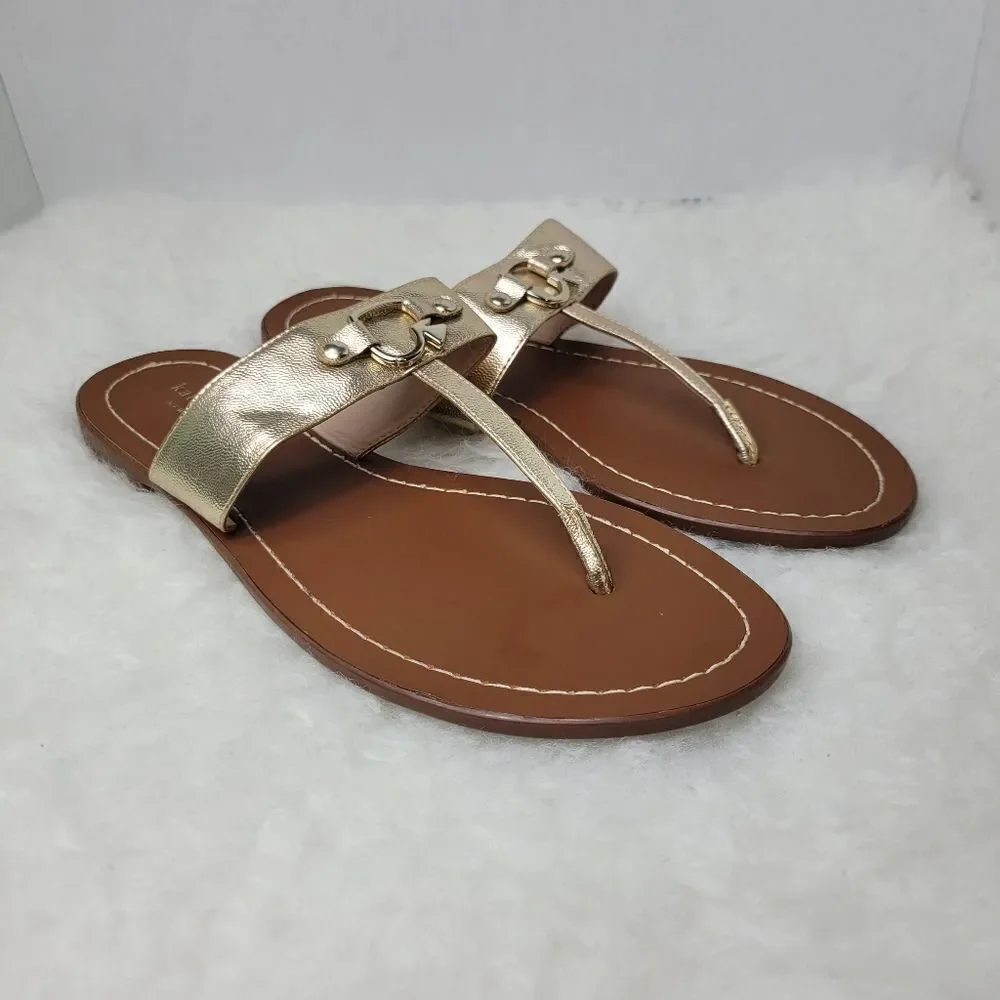 Kate Spade Cece Slide Gold Leather Thong Sandals Shoes Size 7.5
